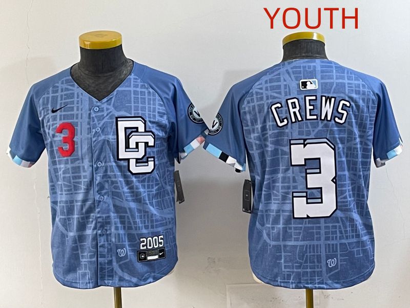 Youth 2025 Washington Nationals #3 Crews Blue Joint Name Nike MLB Jersey style 4->youth mlb jersey->Youth Jersey